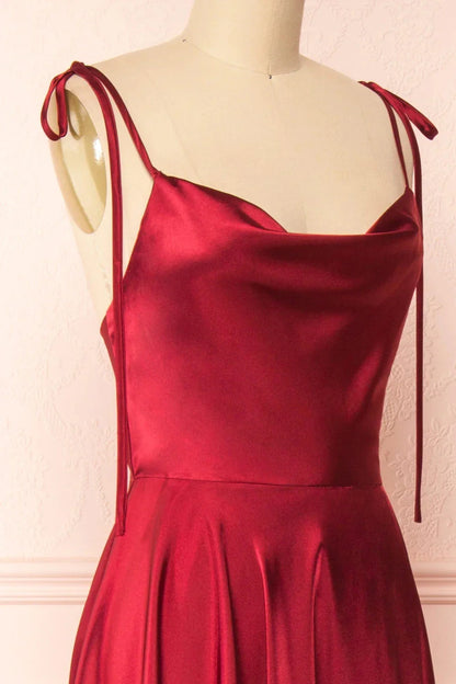 Elegant Bridesmaid Dress Cowl Neck Adjusted Spaghetti Silky-satin Fabric A-line Silhouette Wedding Women Long Gown