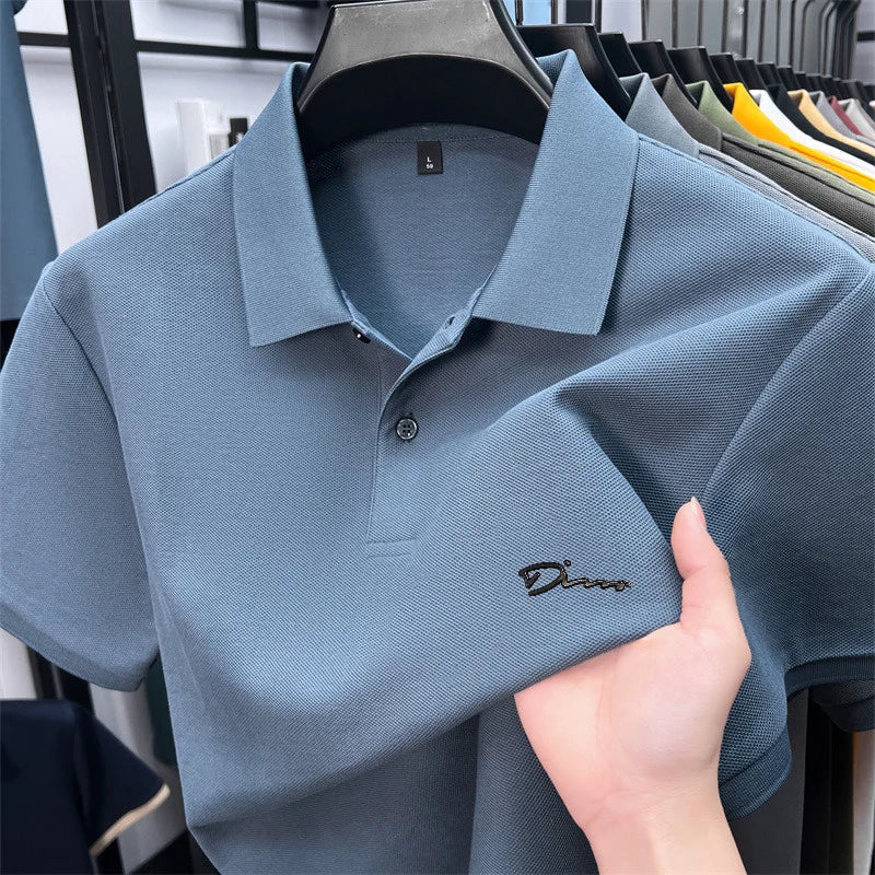 cotton100% hot sale men's new short sleeve polo shirt summer lapel letter printing ventilate t-shirt business classic mans wear