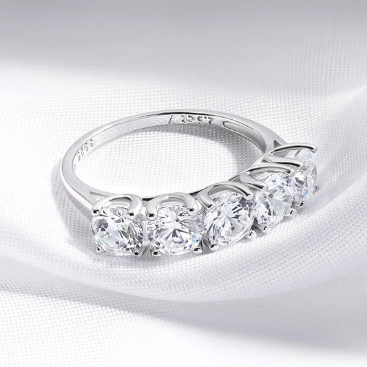 2.5/5CTTW D Color Genuine Moissanite Rings for Women 5 Gemstone Bridal Wedding Jewelry 925 Sterling Silver Wholesale Ring