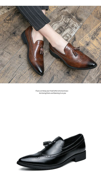 Dress Shoes Men Tassel Formal Leather Shoes Male Classic Social Casual Business Brogue Shoes Wedding Party Leather Loafers Male