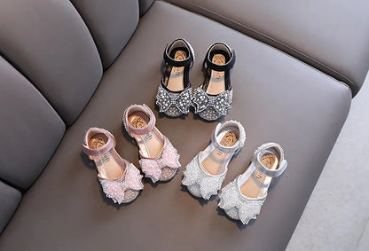 Summer Girls Flat Princess Sandals Fashion Sequins Bow Rhinestone Baby Shoes Kids Shoes For Party Wedding Party Sandals E618