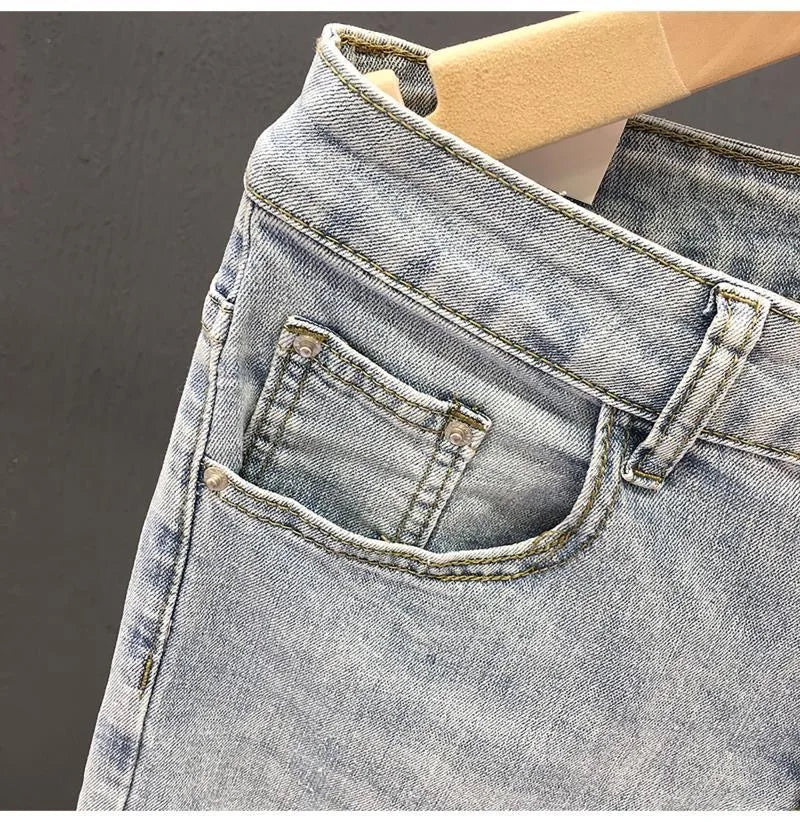 2023 Spring and Autumn New Men's Fashion Solid Color Ripped Jeans Men's Casual Comfort Elastic High-Quality Small Foot Pants