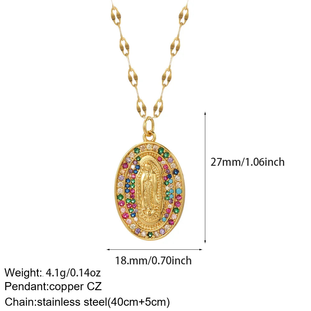 Cross Women's Pendant Collar Gold Color Our Lady Choker Jesus Necklace for Women Long Stainless Steel Chain Amulet Collars