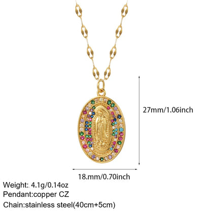 Cross Women's Pendant Collar Gold Color Our Lady Choker Jesus Necklace for Women Long Stainless Steel Chain Amulet Collars