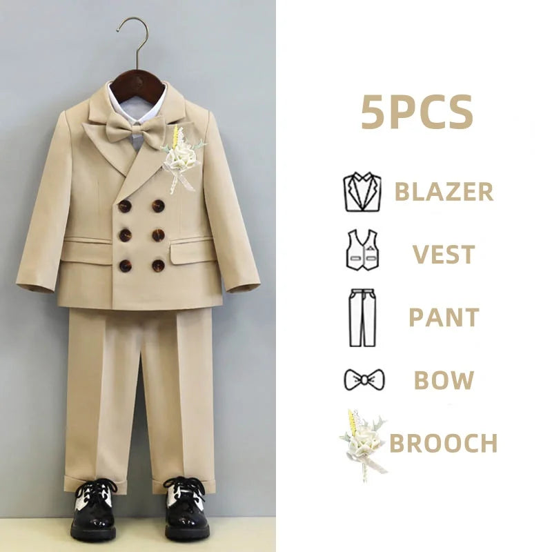 Children's Boys Autumn Formal Green Suit Boys Wedding Suit Children 1 To 14yrs Kids Blazer Pant Bowtie Flower Boys Suits Outfits