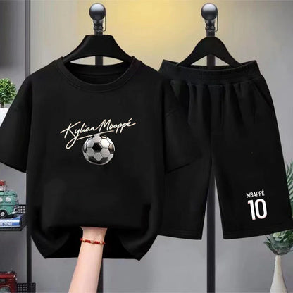 Kids T-Shirt suit boys black girls red Outfit Short Sleeve T-Shirt Children's Age 3-12 Football player number 10 Cool Clothing