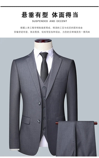 High quality Men Solid color Business - stylish handsome groom best man wedding dress 3/2/1 Single piece optional