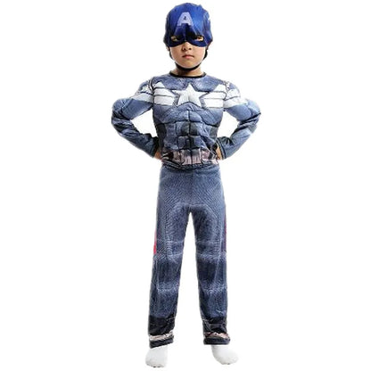 3-12Y Kids Superhero Captain America Costume Movie Justice Hero Role Play Jumpsuit Holiday Gift Performance Costume with Hat