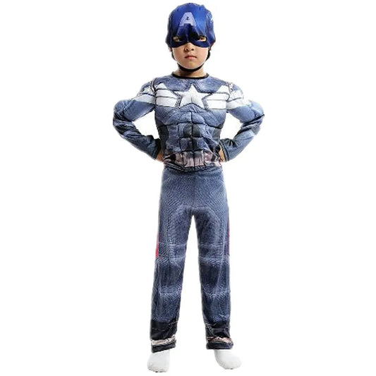 3-12Y Kids Superhero Captain America Costume Movie Justice Hero Role Play Jumpsuit Holiday Gift Performance Costume with Hat
