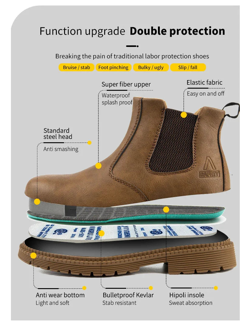 Men Women  Lerther Work Boots Indestructible Safety Shoes Steel Toe Puncture-Proof Work Sneakers Male Work Shoes