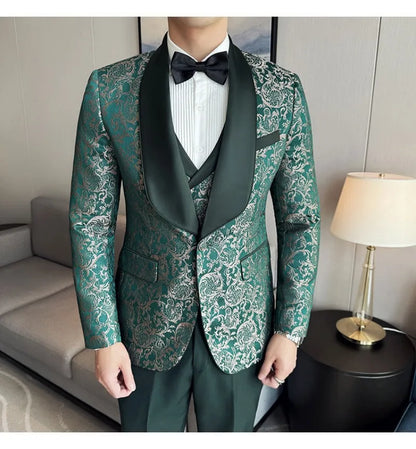 Spring 2025 Men's British Style Business Casual Three-Piece Suit Vest Trousers High-Density Jacquard Wedding Dress