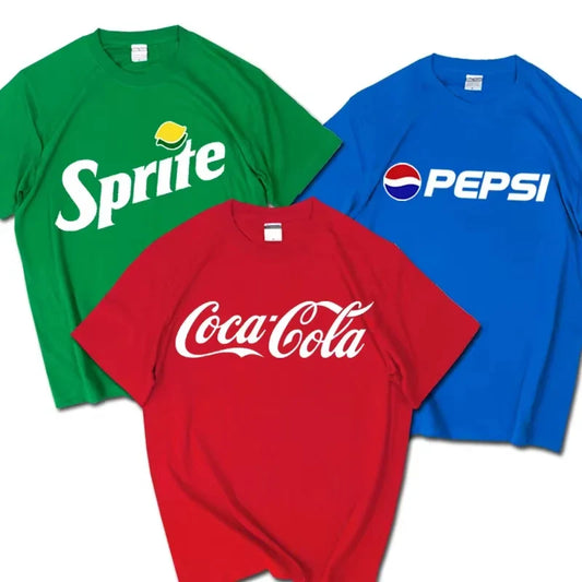 2026 Summer New Trendy Brand INS Pepsi Cola Joint T-shirt Sprite Coca-Cola Men's and Women's Loose Cotton Couple's Short Sleeves
