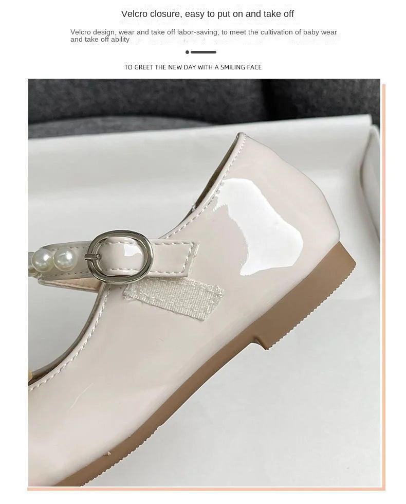 Girls Summer Fashion Princess Shoes Children Pearl Bow Tie Party Shoes Buckle Strap Velcro Sandals Mary Jane Breathable Sandals