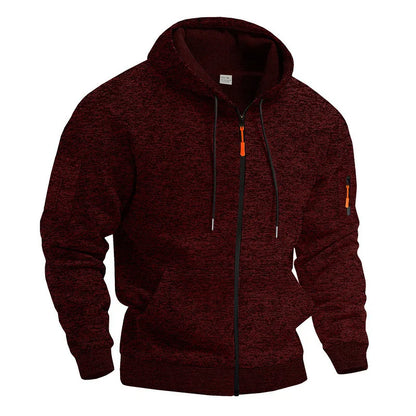Heavy fleece men's jacket winter retro tooling pocket hooded zipper sports sweater men