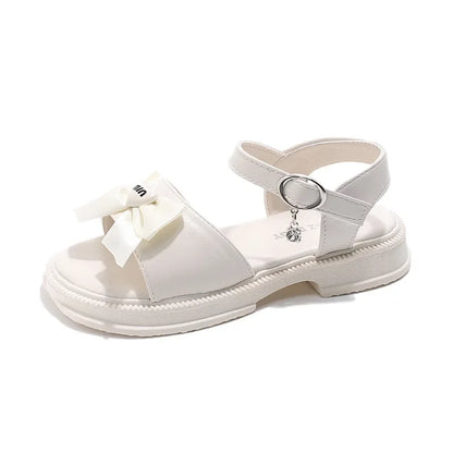2025 New Children's Sandals Summer Bow Princess Casual Shoes Children's Soft Bottom Beach Flat Shoes Fashionable and Versatile