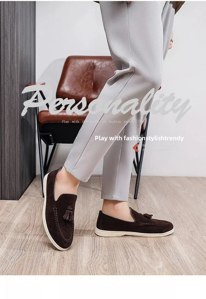 Unisex Lightweight Flat Bottom Tassel Casual Shoes Fashionable Versatile Large Size Men's Shoes Business Casual Slip-On Loafers