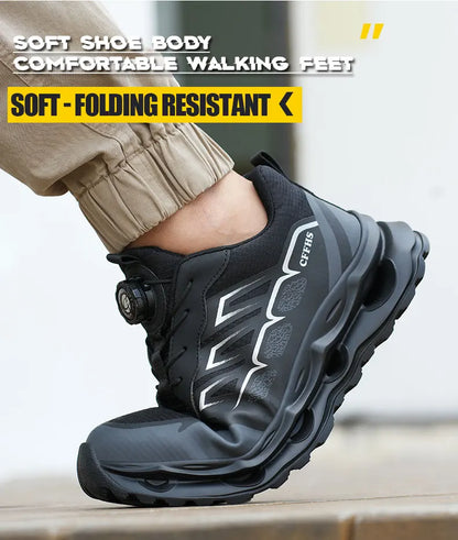 Shock Absorbing Safety Shoes for Men Steel Toe Lightweight Work Boots for Factory & Warehouse Rotary Button Indestructible Shoes