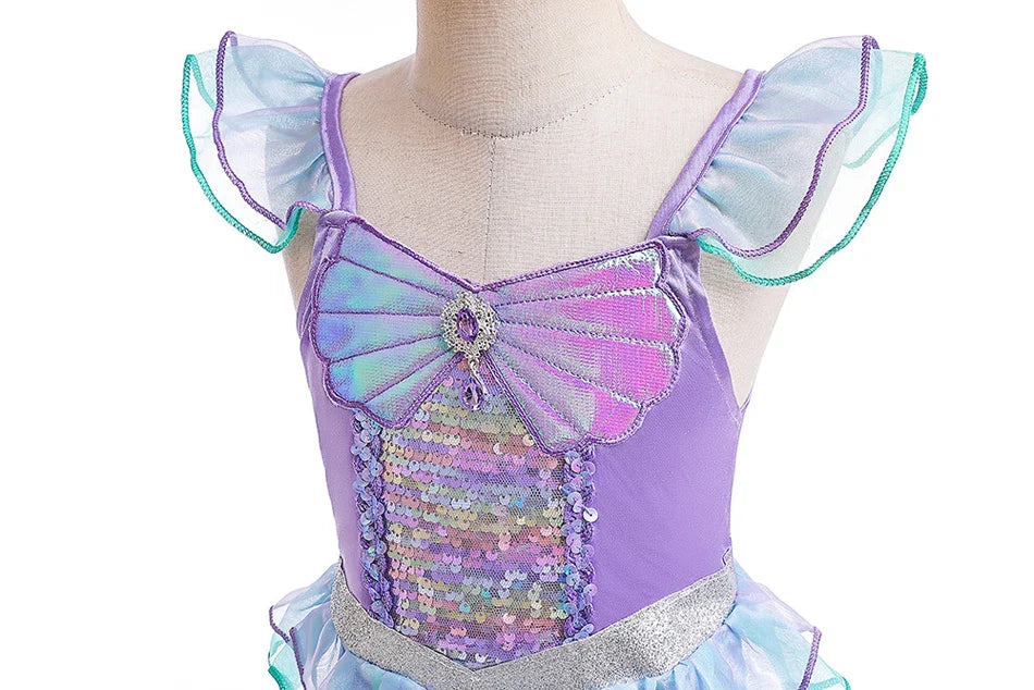 Ariel Cosplay Princess Costume Kids Cartoon Printed Dress Girls Halloween Children Carnival Birthday Party Clothes