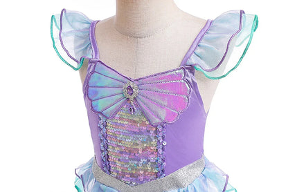 Ariel Cosplay Princess Costume Kids Cartoon Printed Dress Girls Halloween Children Carnival Birthday Party Clothes