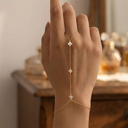 Dainty 5A Zircon Finger Ring Chain Bracelets Flower High Carbon Bracelet for Women Girl Adjustable s925 Silver Jewelry Gift