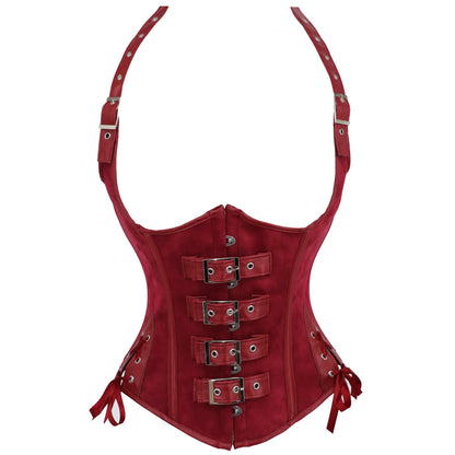 Steampunk Corsets And Bustiers Sexy Halterneck Synthetic waist trainer Gothic Red Corset Top Women Outwear Corselet