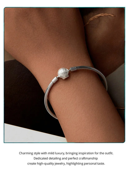 Genuine 925 Sterling Silver Charm Glossy Bracelet Heart/Shell Clasp Basic Bangle Star Spacer Beads for Women DIY Jewelry