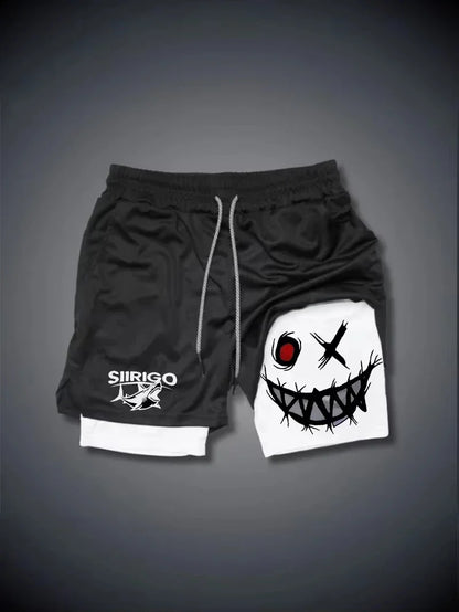 2024 Men's Smiling Face Printed Fitness Shorts Double-Layer 2-in-1 Quick Drying Fitness Outdoor Leisure Training Sports Shorts