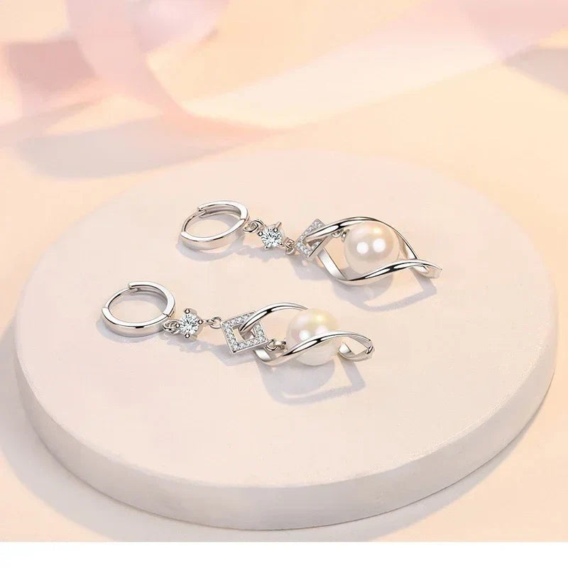 925 Sterling Silver AAAAA Zircon Natural Pearl Earrings For Women Fashion Gorgeous Wedding Engagement Party Jewelry