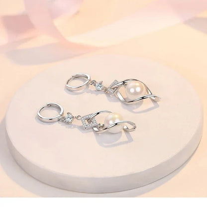 925 Sterling Silver AAAAA Zircon Natural Pearl Earrings For Women Fashion Gorgeous Wedding Engagement Party Jewelry