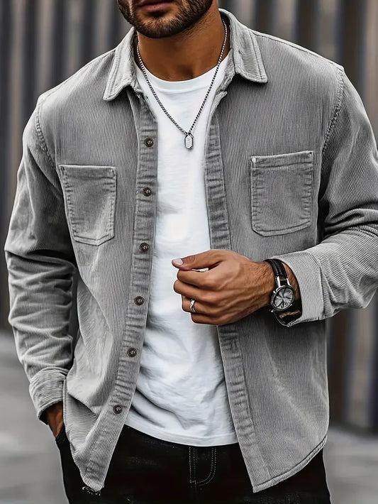 Men's Trendy Corduroy Shirt Jacket Spring Autumn Vintage Hong Kong Style Fashion Outerwear for Gentlemen