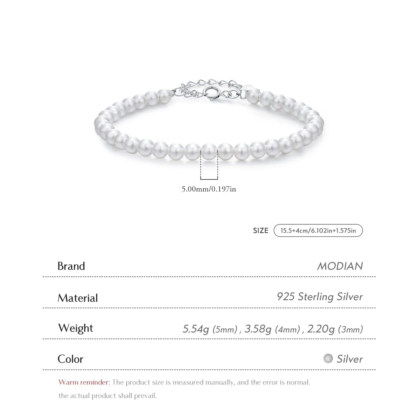 925 Sterling Silver Elegant Delicate 3MM 4MM 5MM Stackable Shell Pearl Bracelet For Women Party Fine Jewelry Gifts