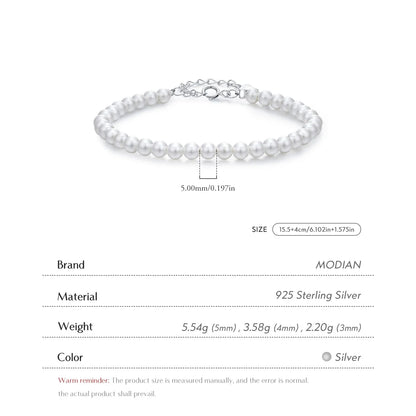 925 Sterling Silver Elegant Delicate 3MM 4MM 5MM Stackable Shell Pearl Bracelet For Women Party Fine Jewelry Gifts