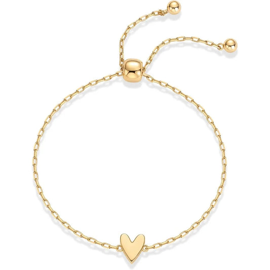 14K Gold Plated Heart Solitaire Bracelet Set – Adjustable Matching Pair for Best Friends or Couples