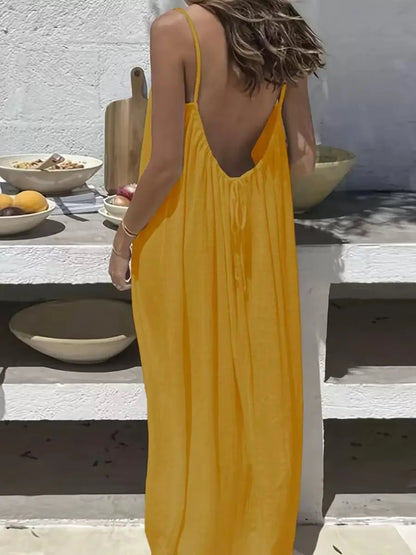 2026 Loose-Fit Spaghetti Strap Dress Women's Casual Homewear Summer Dress Solid-Color Vacation Cool Homewear
