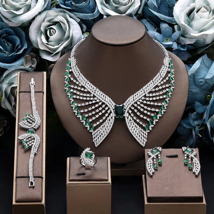 2025 Popular 4-piece Bridal Zirconia Full Set Women's Party Jewelry, Luxury Dubai Nigeria CZ Luxury Crystal Wedding Necklace Set