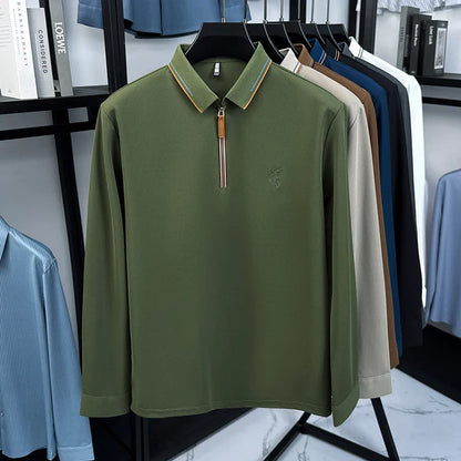 Men's Cotton Long Sleeved T-shirt with Collar Polo Shirt High-end Embroidered Top Autumn Loose Base Shirt
