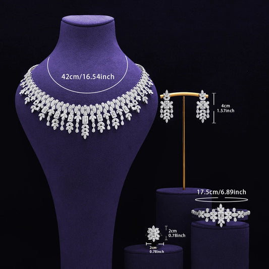 Bridal Zirconia Full Jewelry Set for Ladies Party Luxury Dubai Nigeria CZ Crystal Wedding Necklace Set
