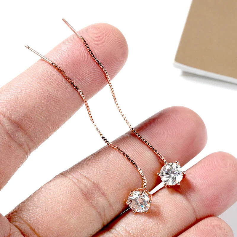 5/6.5mm Tassel Moissanite Drop Earrings Lab Diamond Sparkling Women Wedding Jewelry Pure 925 Silver Plated 18K Earring