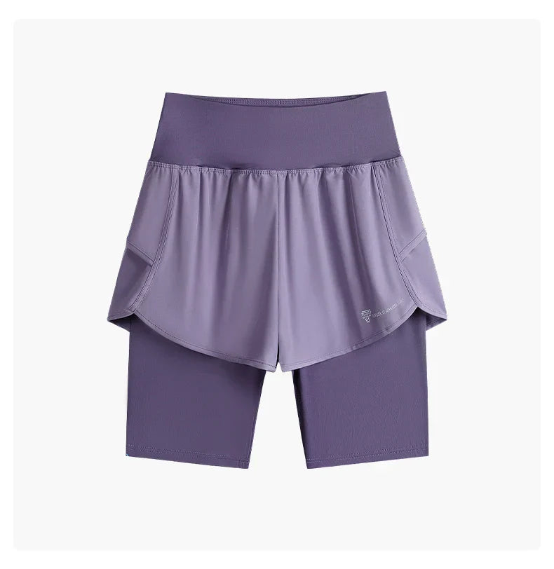 Yoga Shorts Women Summer Fake Two Piece High Waist Loose Gym Shorts With Pocket Ladies Lightweight Fitness Running Clothes