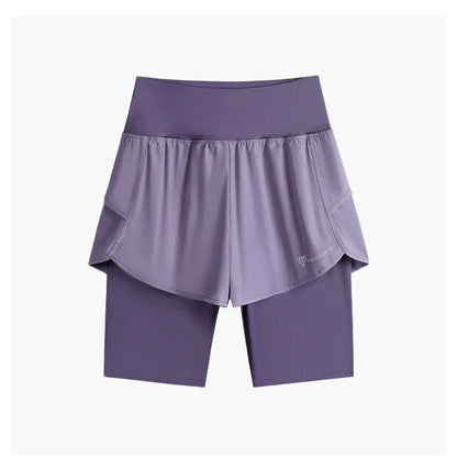 Yoga Shorts Women Summer Fake Two Piece High Waist Loose Gym Shorts With Pocket Ladies Lightweight Fitness Running Clothes