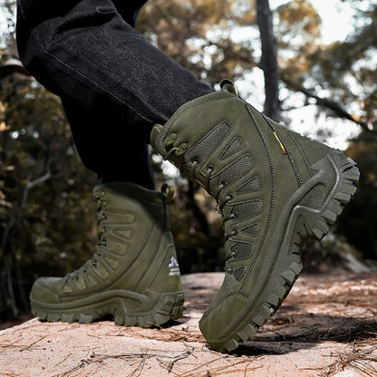 High-Top Leather Men's Boots Breathable Desert Combat Boots Outdoor Non-slip Hiking Boots Men Motorcycle Boots Work Ankle Boots
