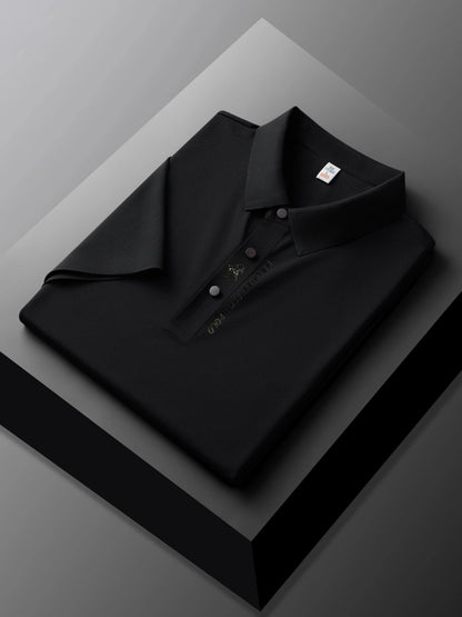 High quality silk breathable short sleeve POLO shirt men's lapel top 2024 summer new light luxury brand printed casual T-shirt