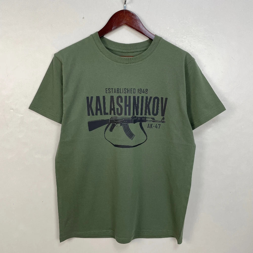 Vintage Classic Man Ak 47 TShirt Casual Fashion Military Fan Printed Cotton Shirt Summer O-neck Breathable Short-sleev Camisetas