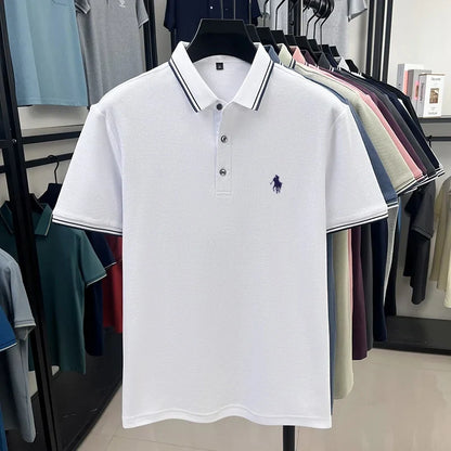 100% pure cotton men's short sleeved summer new golf casual polo shirt high-end brand designer pony embroidery design Tshirt top
