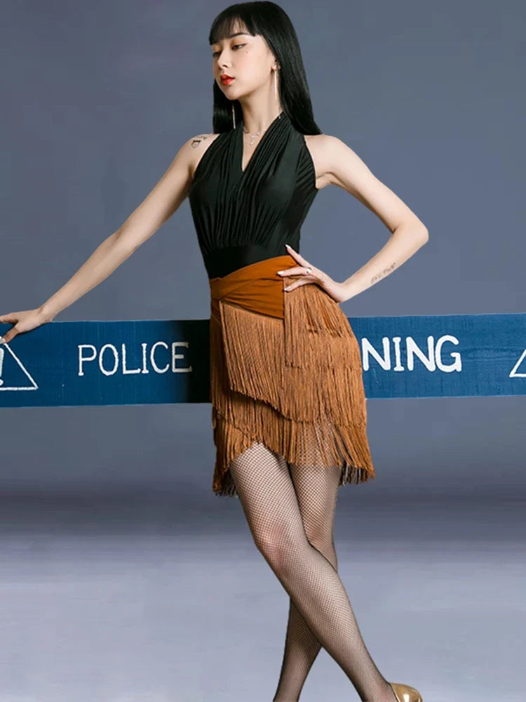 Adult Women's Latin Dance Practice Costume Skirt ter Ne Svel High Waist A-Line Long Dr Irregular Square Dance A...