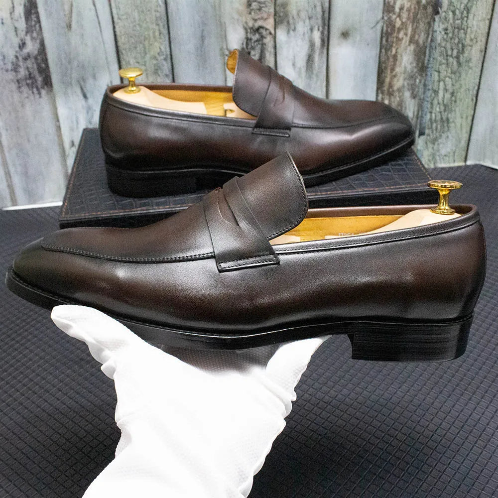 Men's Genuine Leather Penny Loafers Italian Design Luxury Classic Wedding Formal Office Business Dress Shoes