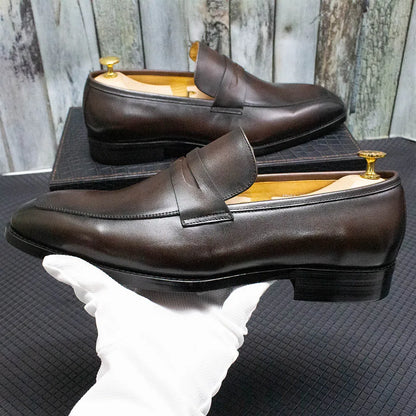 Men's Genuine Leather Penny Loafers Italian Design Luxury Classic Wedding Formal Office Business Dress Shoes