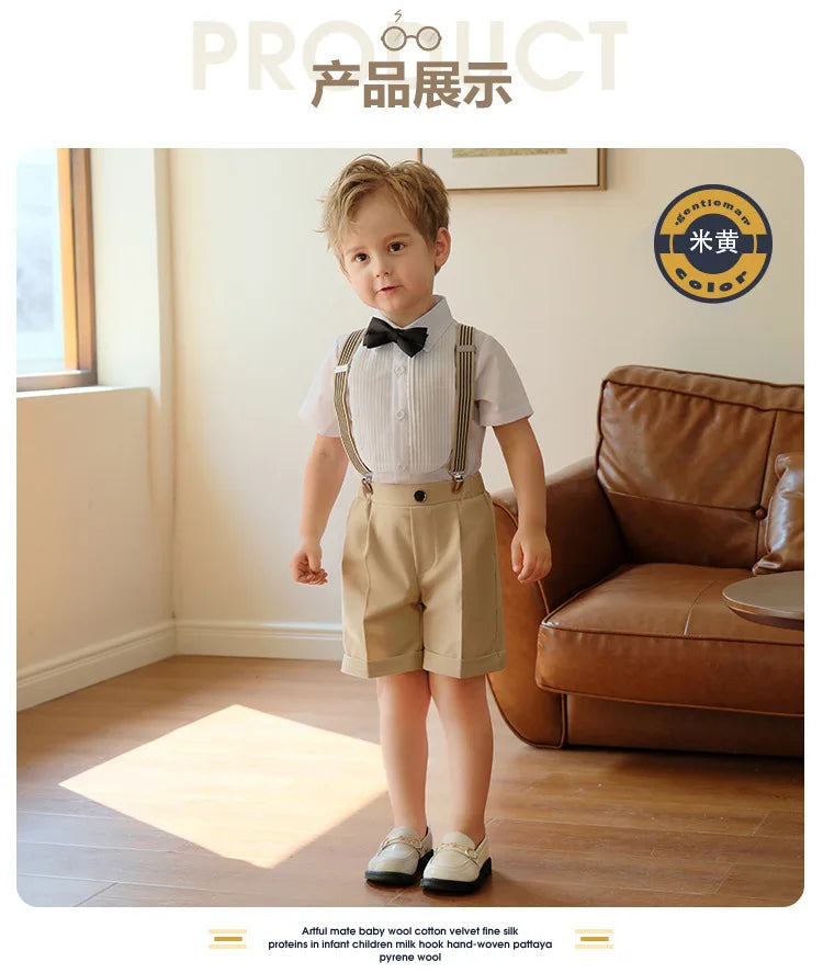 Summer Children Boys Suits For Wedding Formal Kids Children Boys Strap Suit Set Elegant Kids Boys Wedding Birthday Party Costume