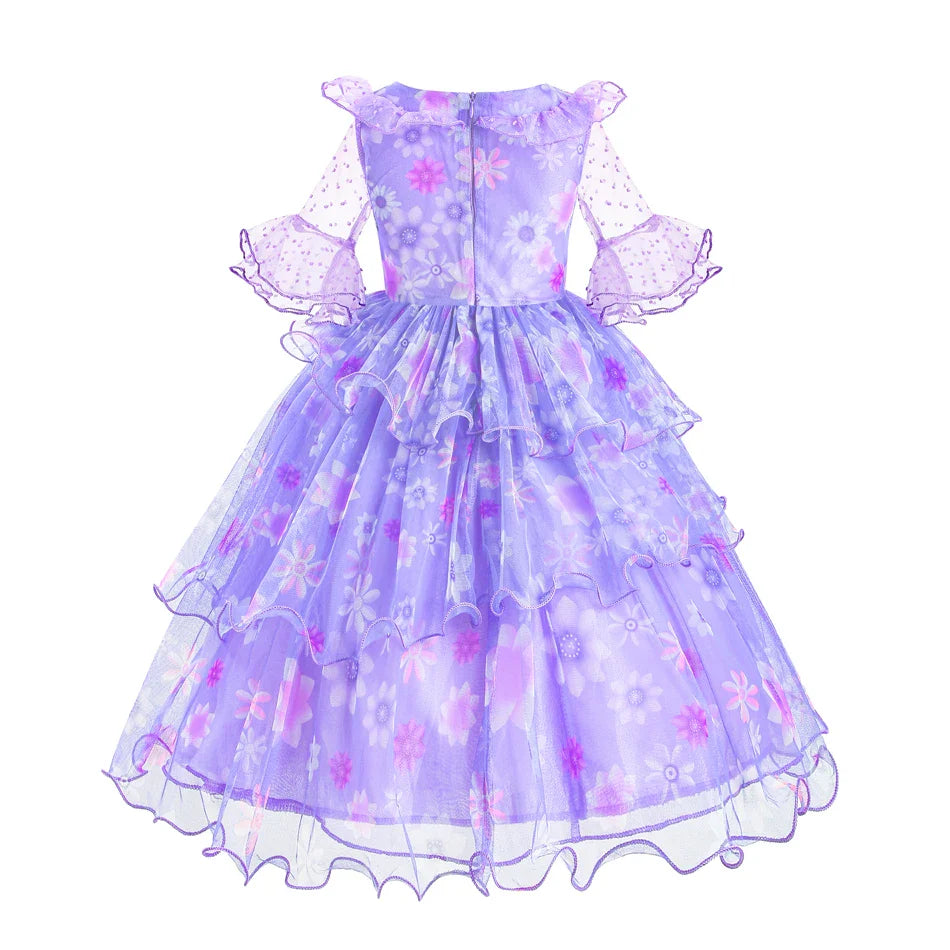 Encanto Isabela Costume Dress For Kids Girl Flare Sleeve Princess Dress Fiower Gown Halloween Christmas Birthday Party Outfits