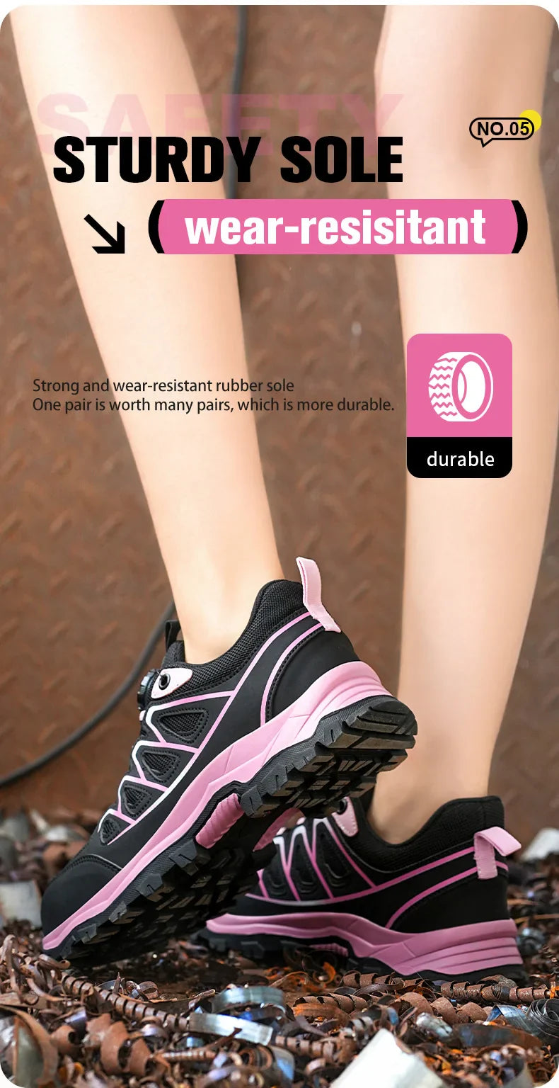 Rotating Button New Safety Shoes Women Anti-smash Anti-puncture Work Shoes Fashion Female Sport Shoes Security Protective Shoes